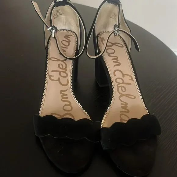 Sam Edleman Odilia Black Suede Scalloped Heels Size 9 - Picture 6 of 12